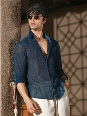 Blue Chip Luxe – Sheer Midnight Navy Statement Shirt